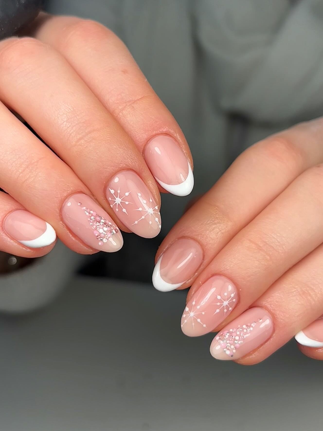 Winter Wonderland French Tip Nails with Glitter Tree