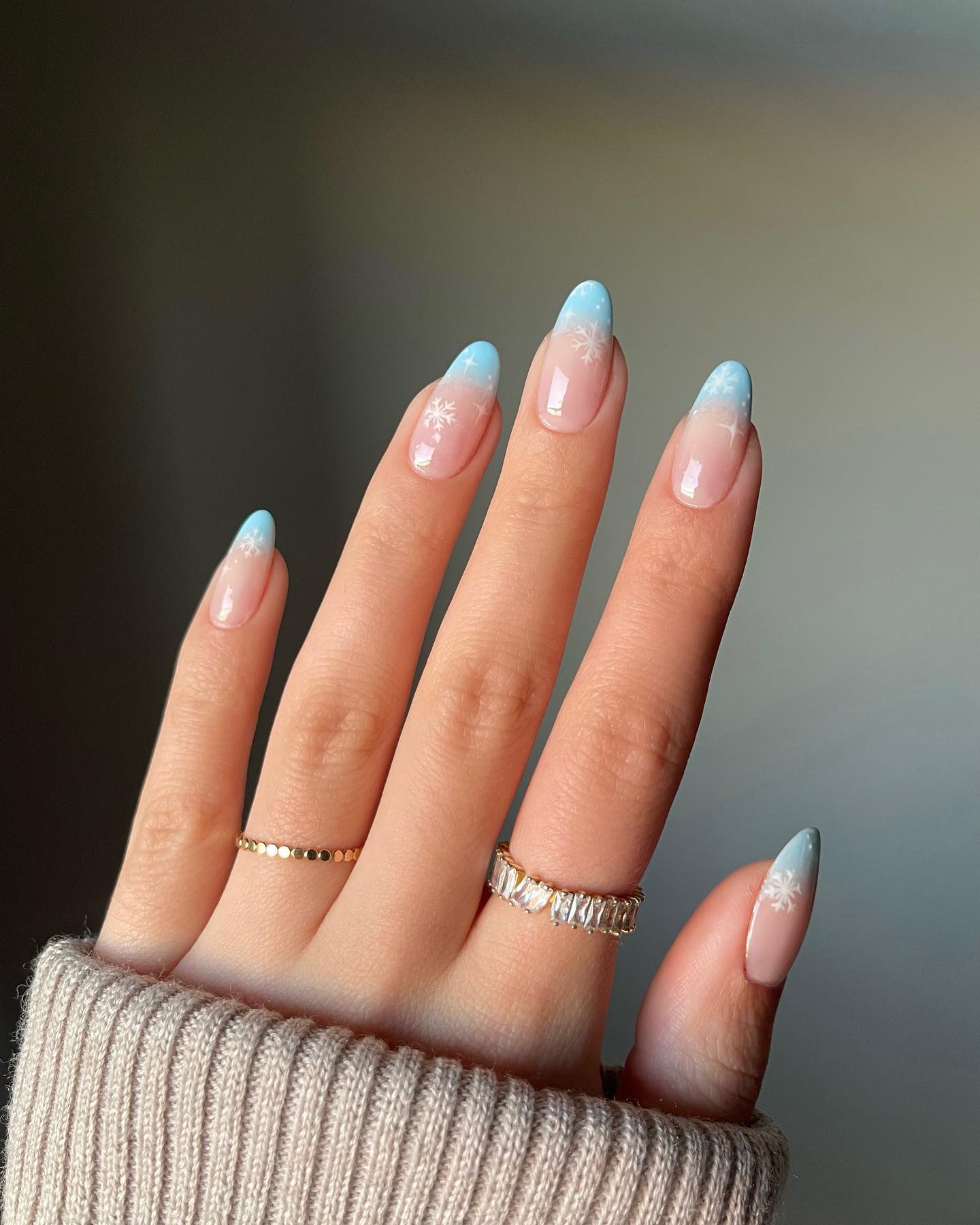 Winter Snowflake Ombre Almond French Tips
