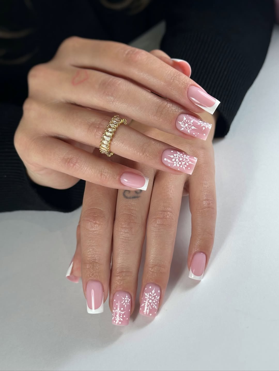 Winter Snowflake French Tip Nails