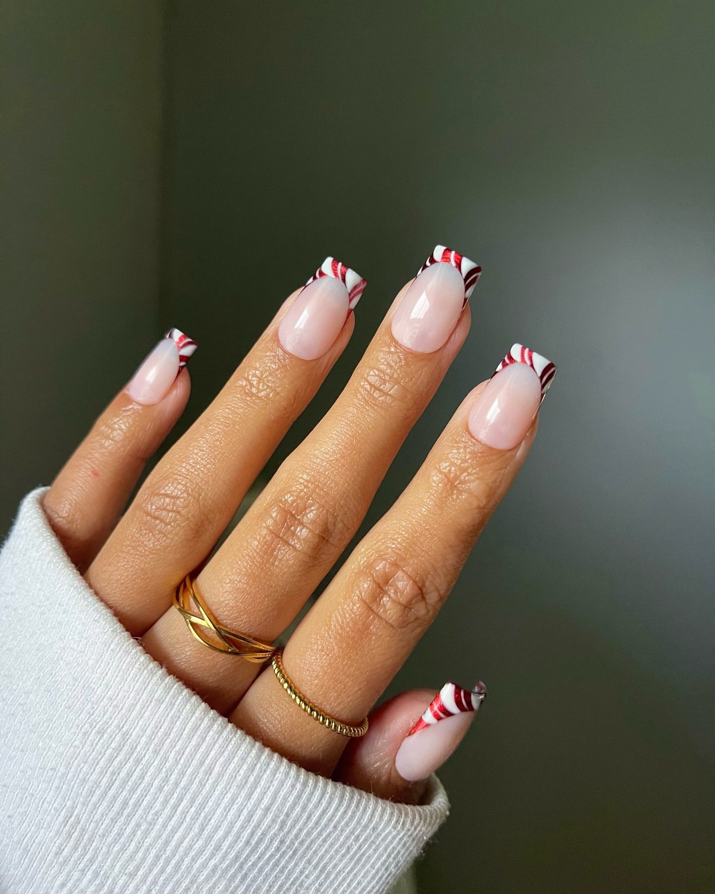 Candy Cane French Tip Square Nails