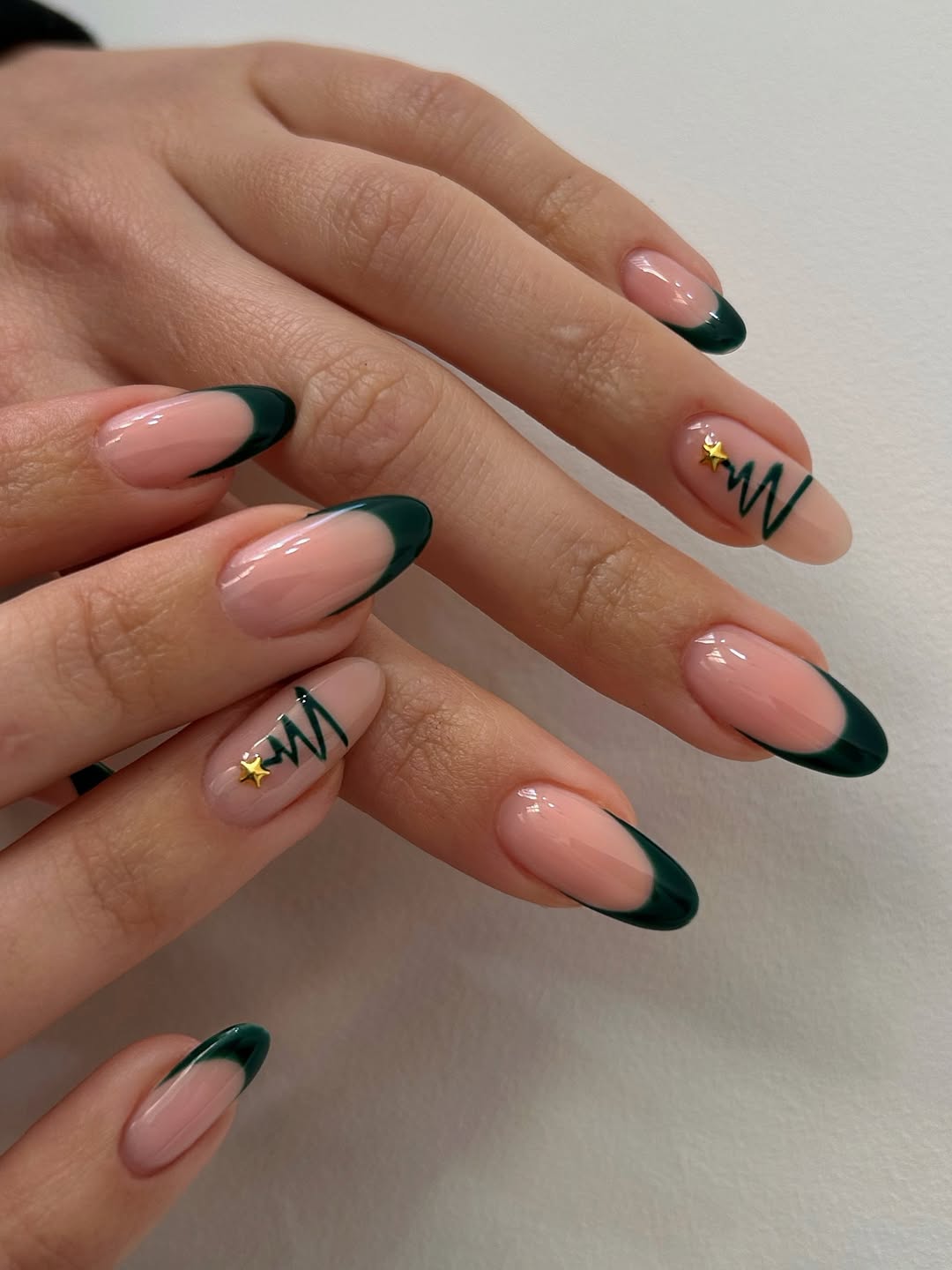 Deep Emerald French Tip Christmas Tree Nails