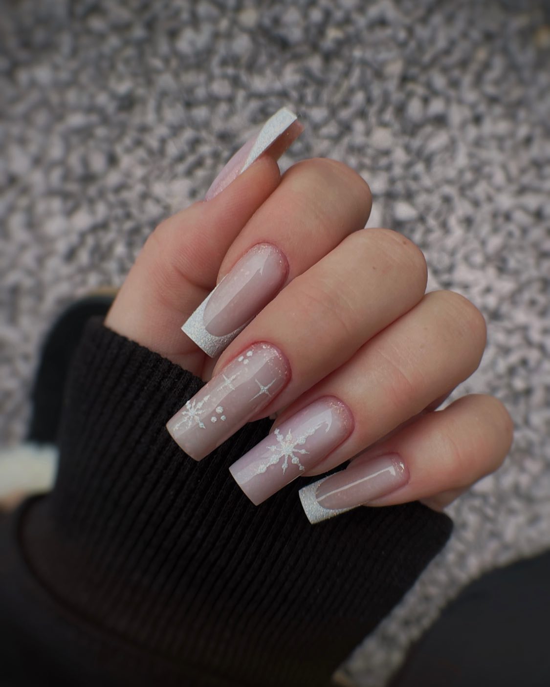 Sparkling Snowflake French Tip Square Nails