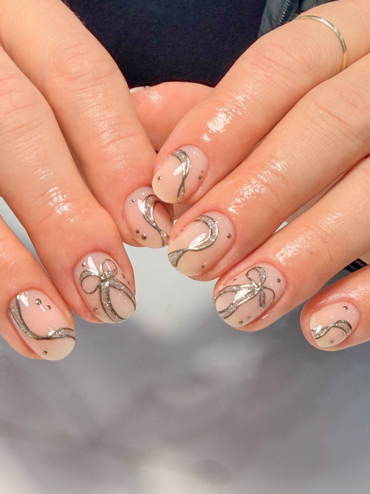 Elegant Bow Detail Nude French Tip Nails