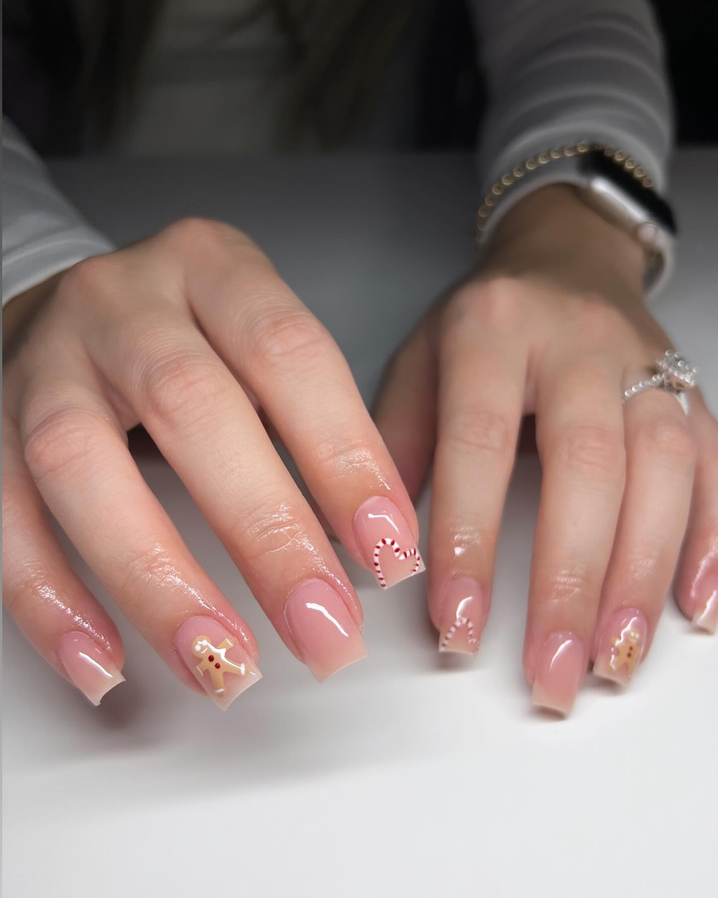 Cute Gingerbread Candy Cane Christmas Nails
