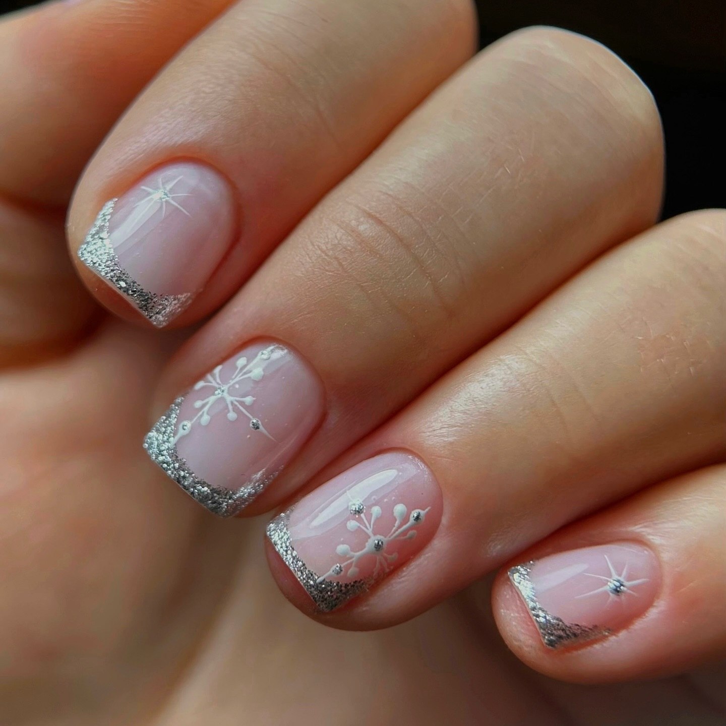 Sparkling Snowflake French Tip Christmas Nails