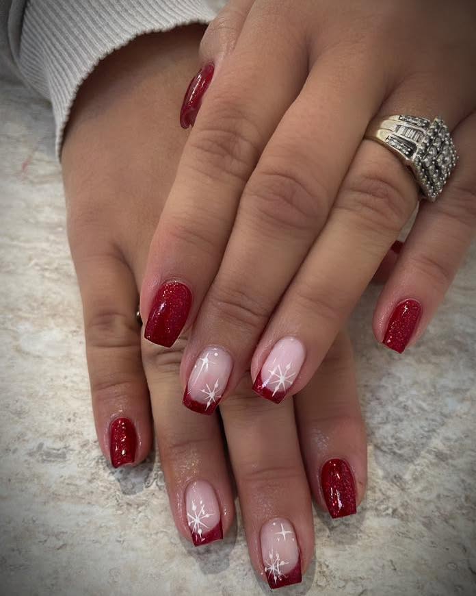Sparkling Red French Tip Holiday Nails