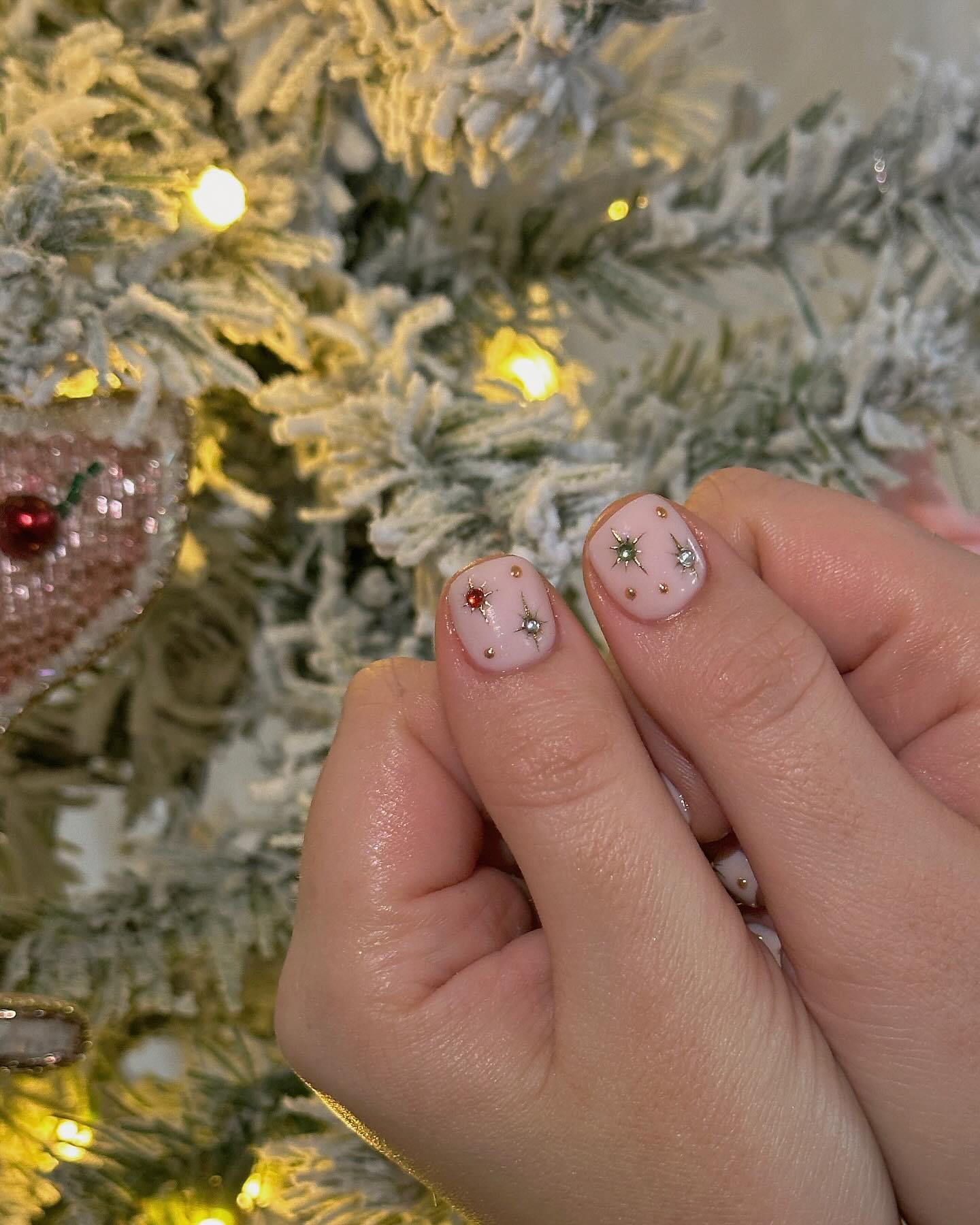 Pale Pink Starburst Gem Accented Nails