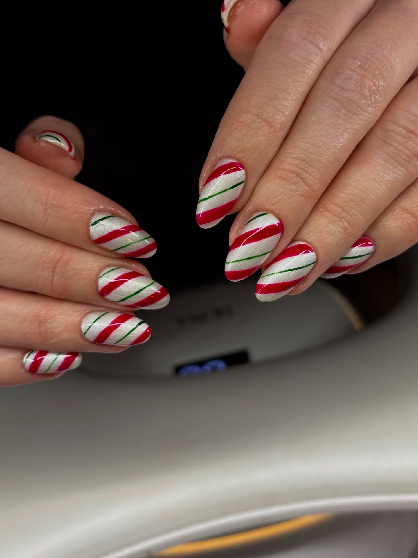 Peppermint Swirl Almond Candy Cane Nails