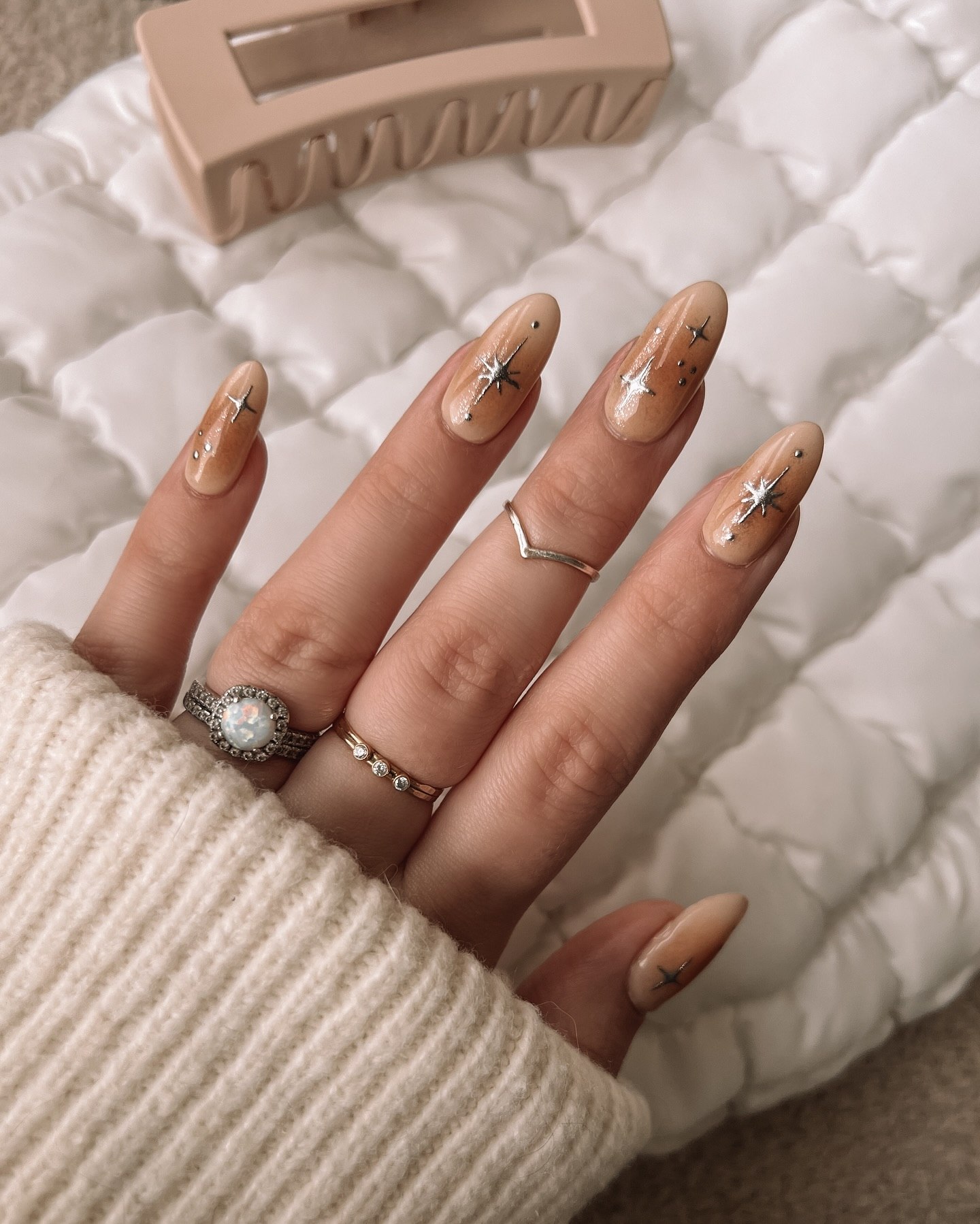 Celestial Ombre Almond Nails with Star Accents