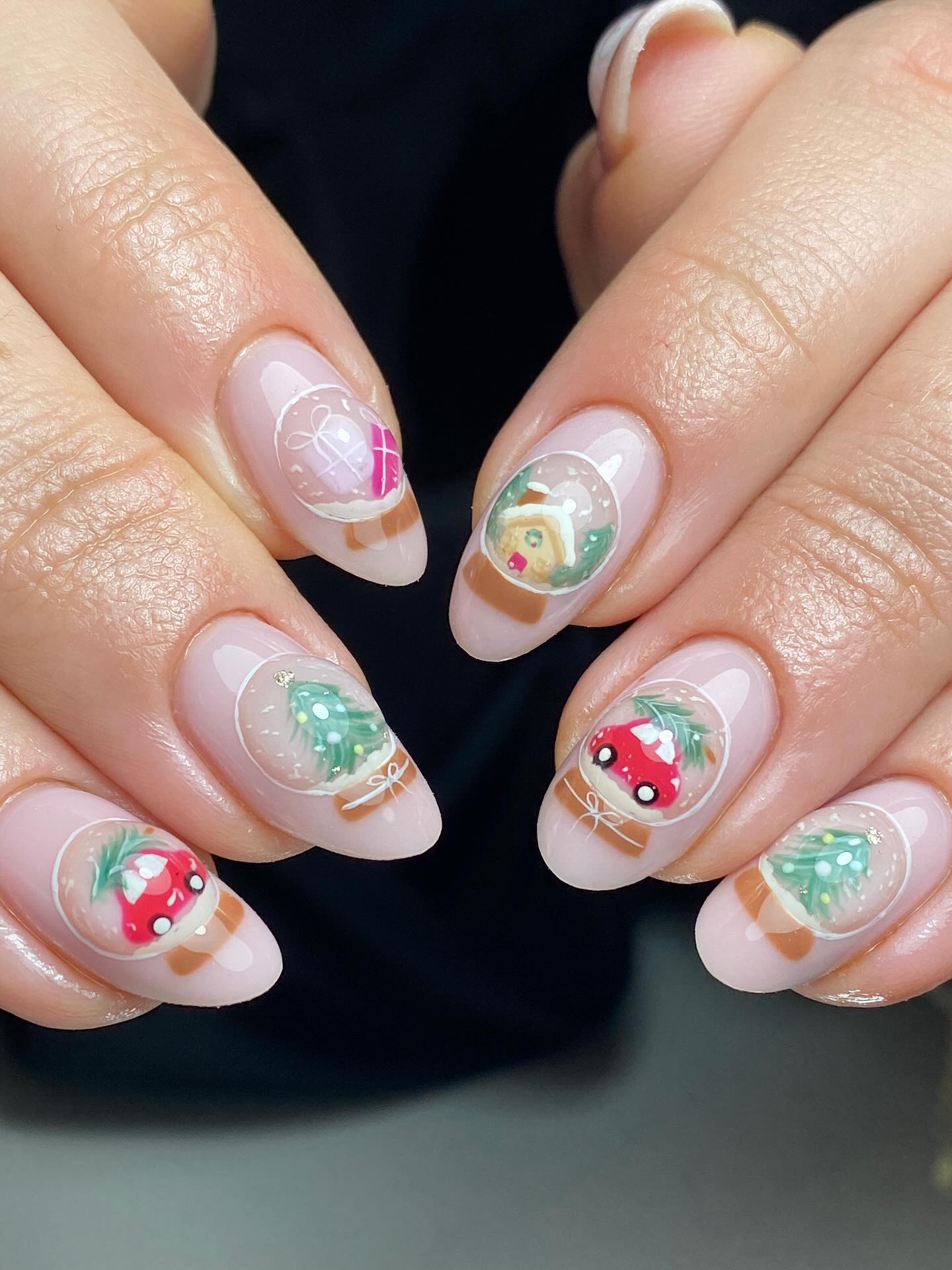 Whimsical Snow Globe Christmas Nail Art