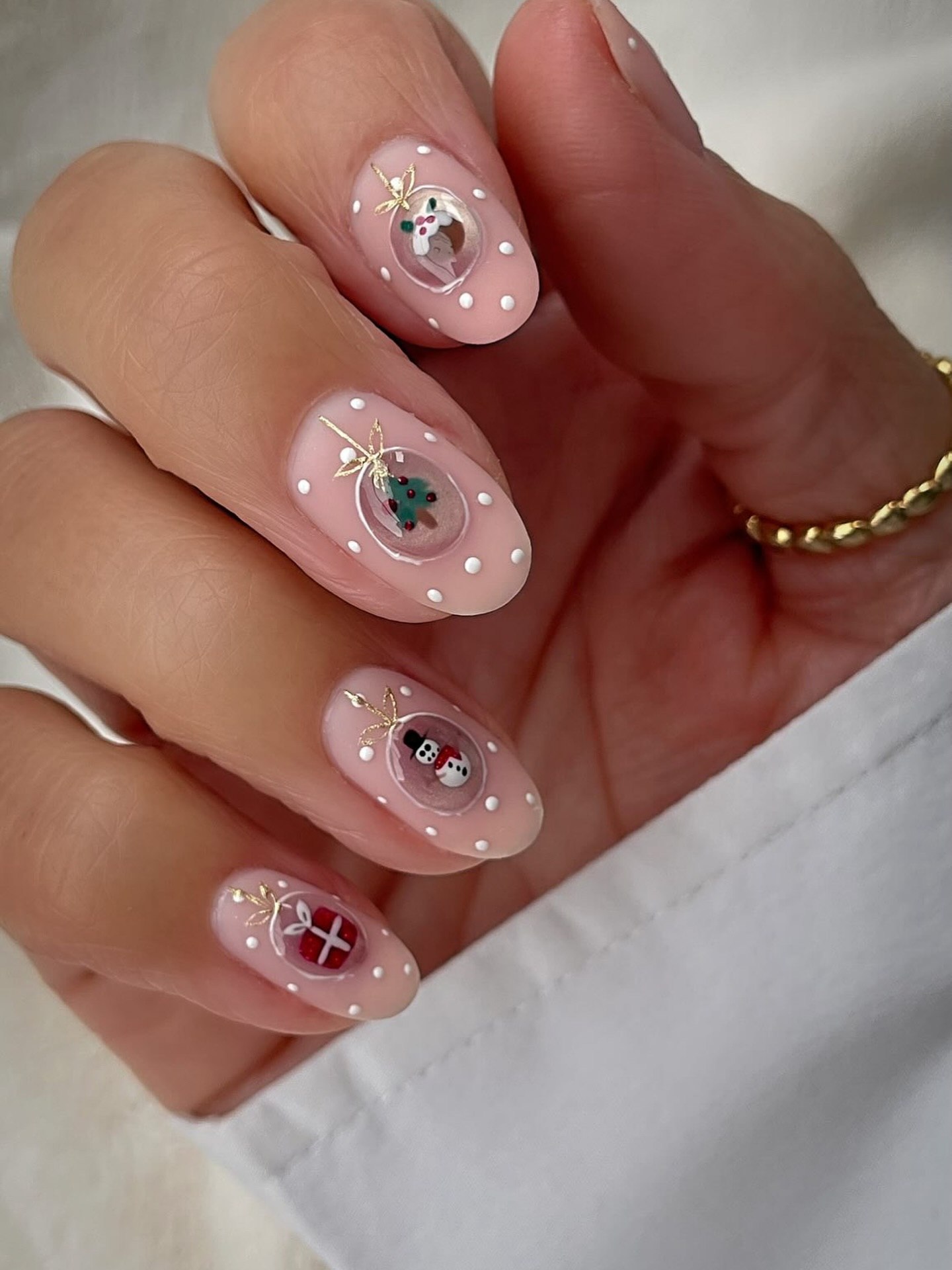 Festive Snow Globe Christmas Ornament Nails