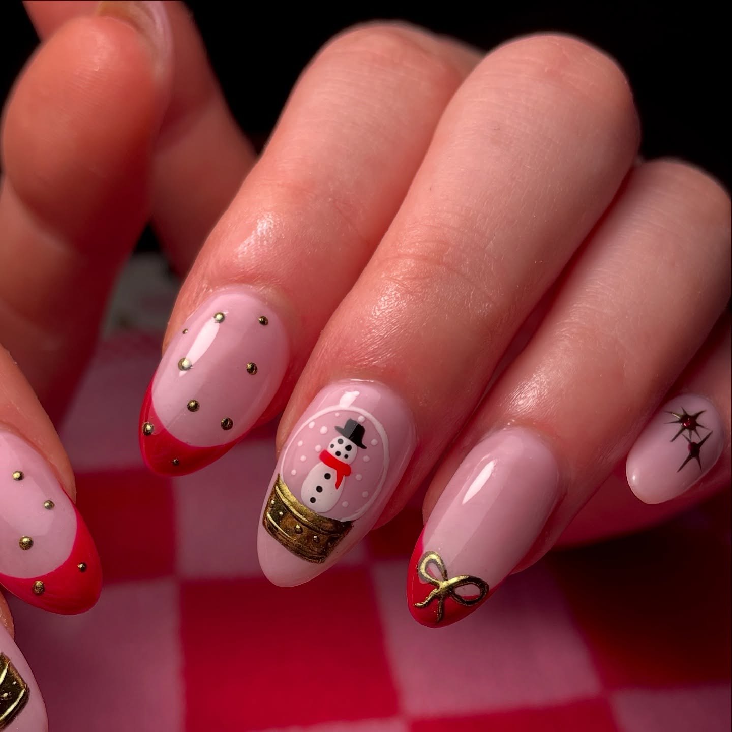 Festive Snow Globe French Tip Nails