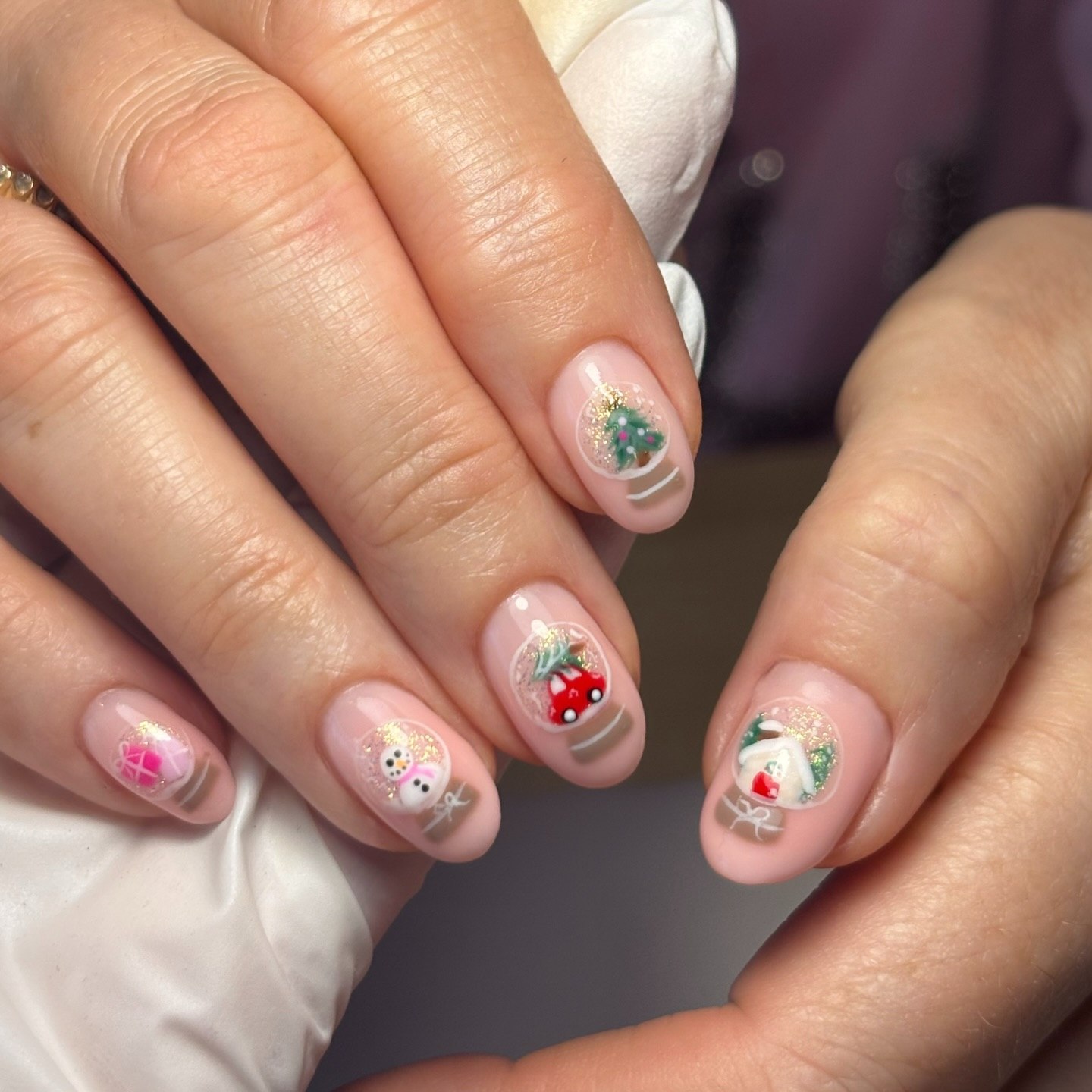 Festive Snow Globe Christmas Nail Art