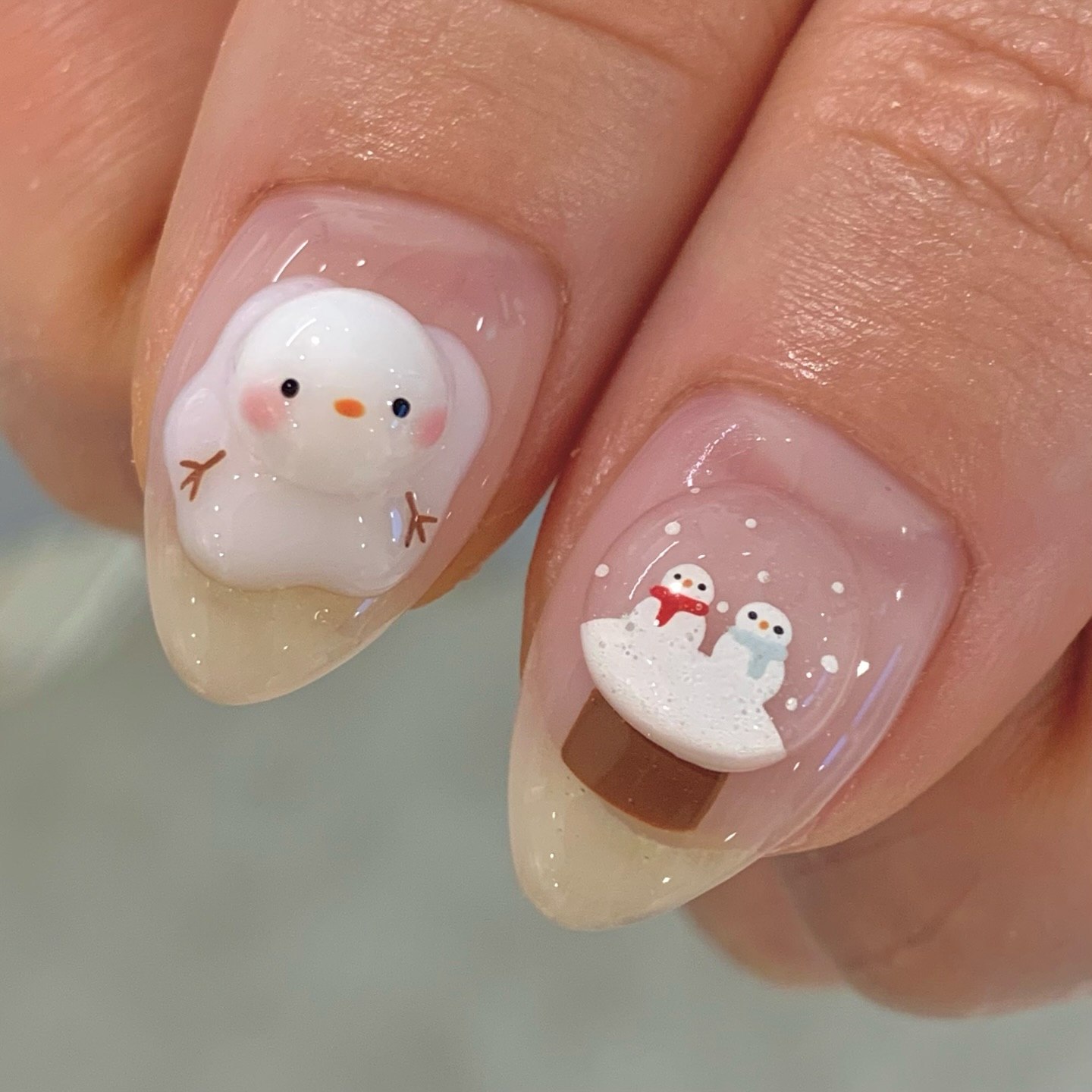 Adorable Snow Globe Winter Scene Nails