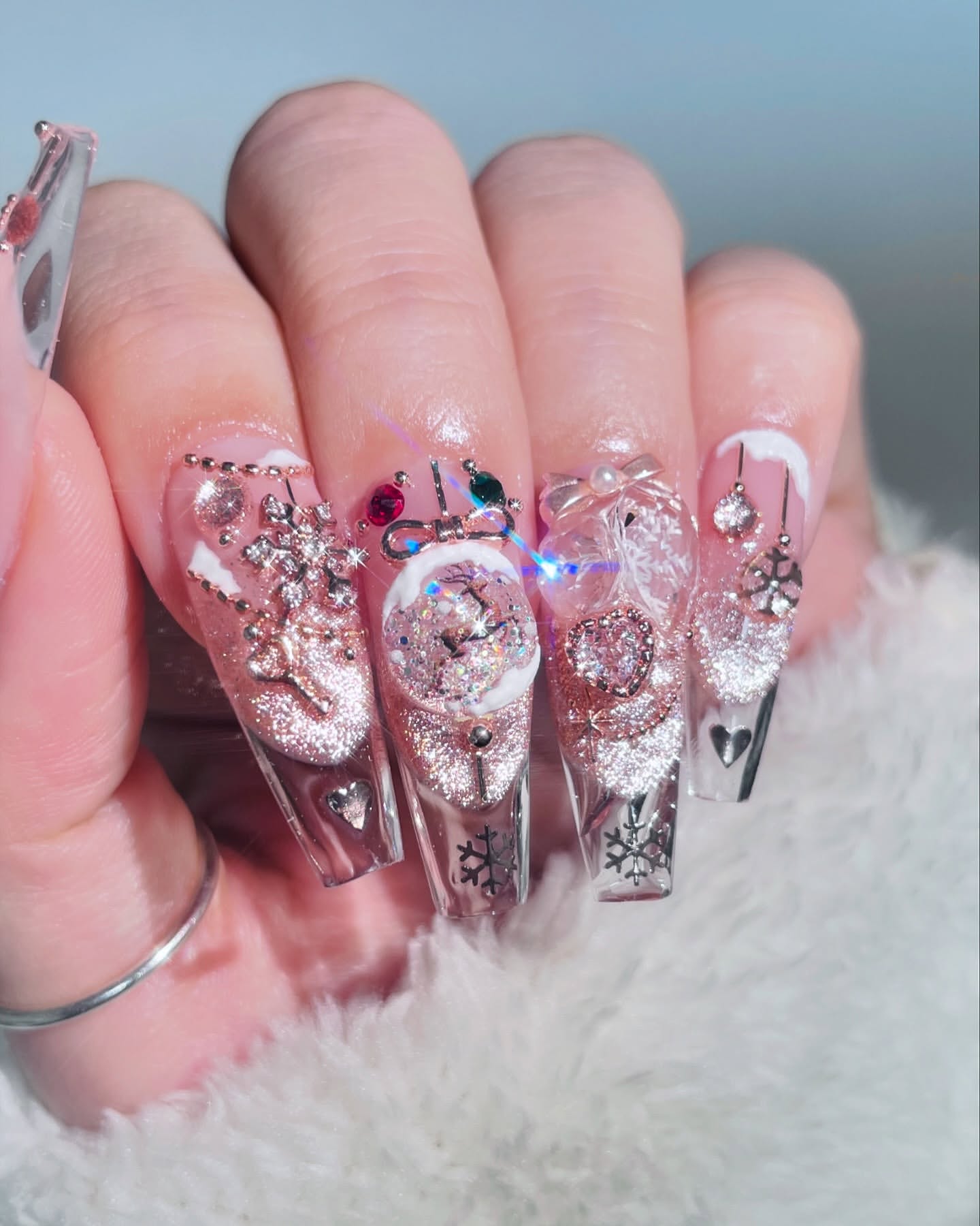 Enchanted Snow Globe Coffin Nails