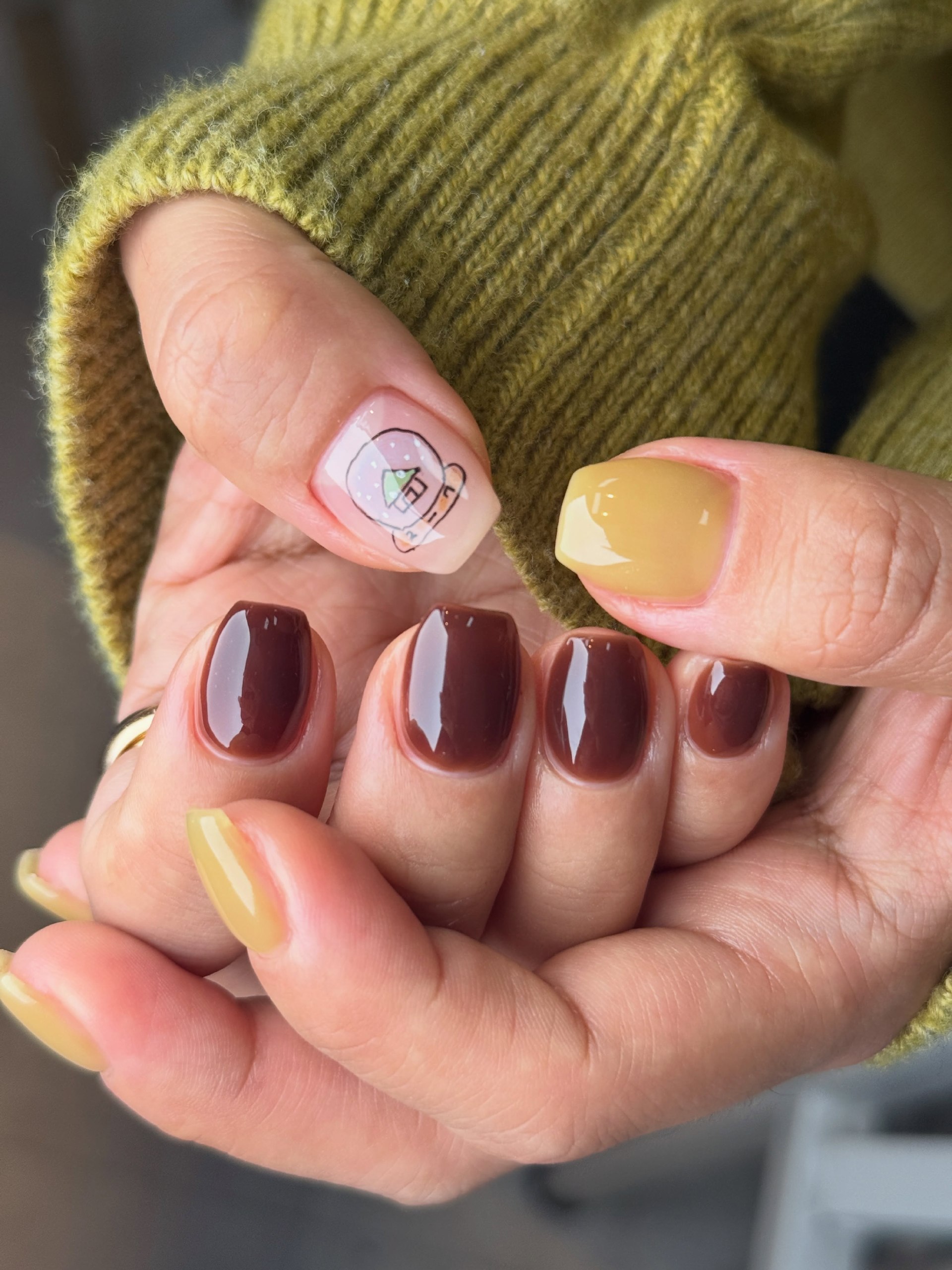 Cozy Snow Globe House with Chocolate Glazed Nails