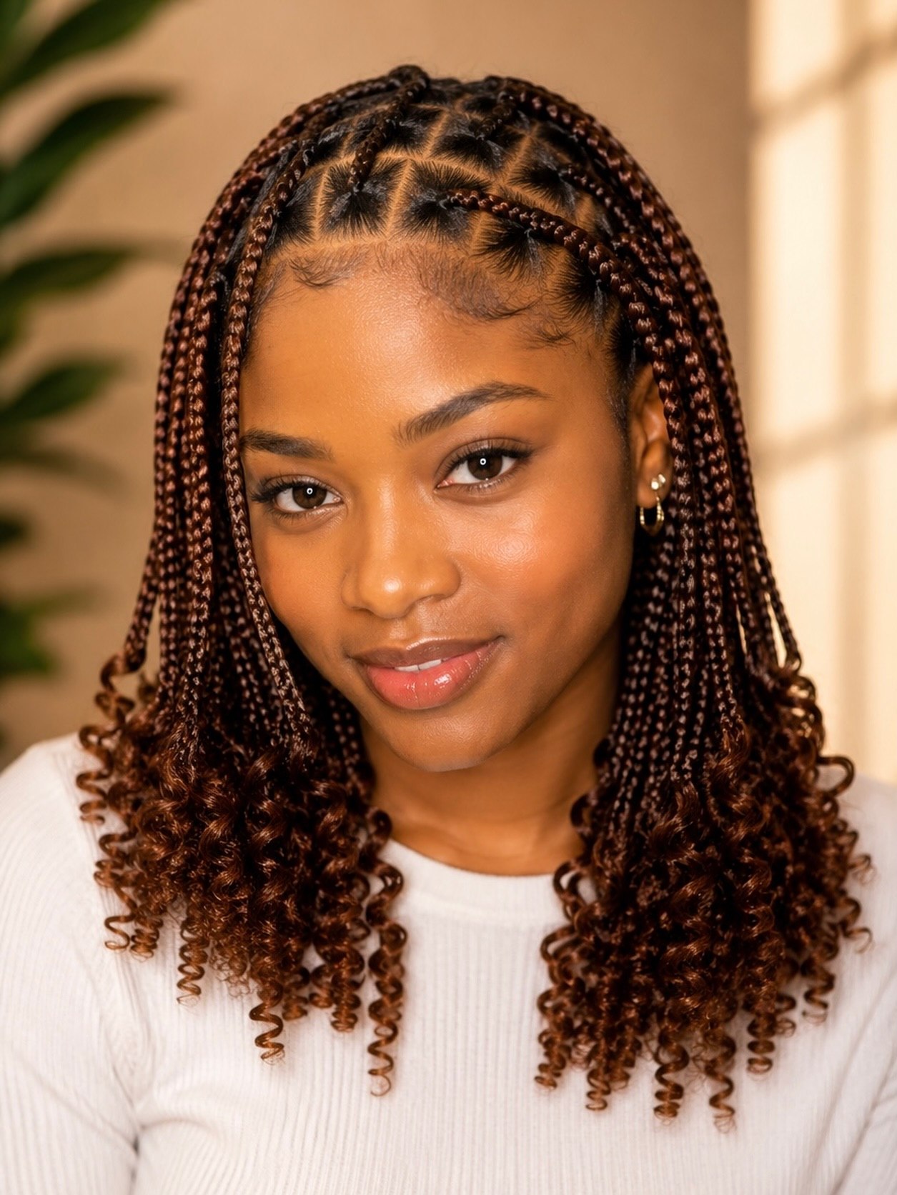 Brown Box Braids With Curly Ends
