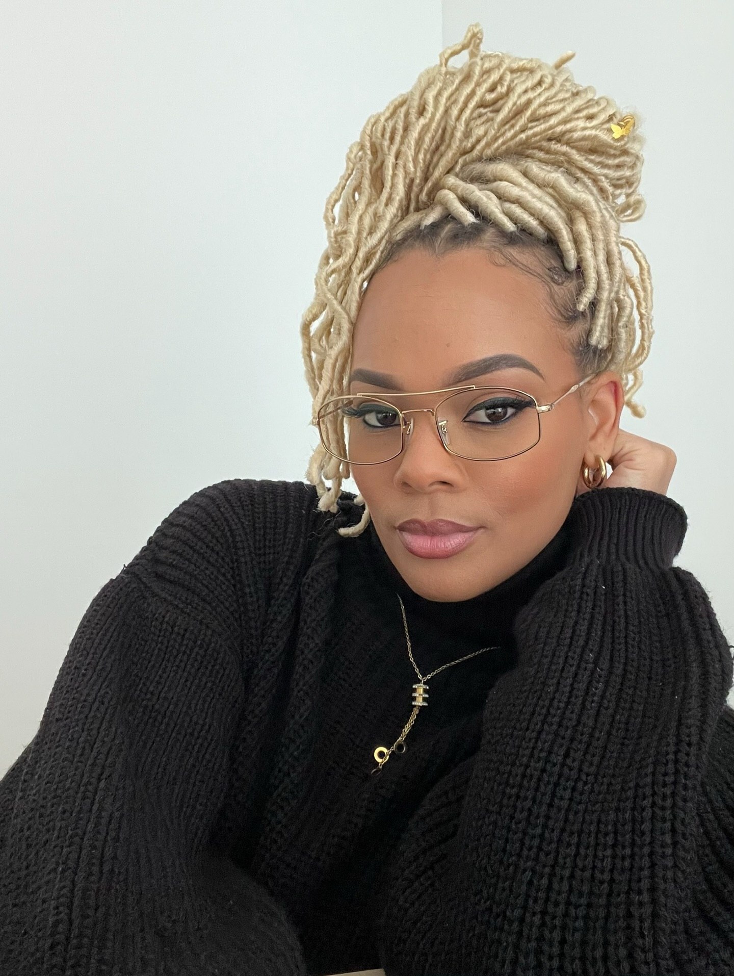 Blonde Faux Locs High Top Knot With Butterfly Clip