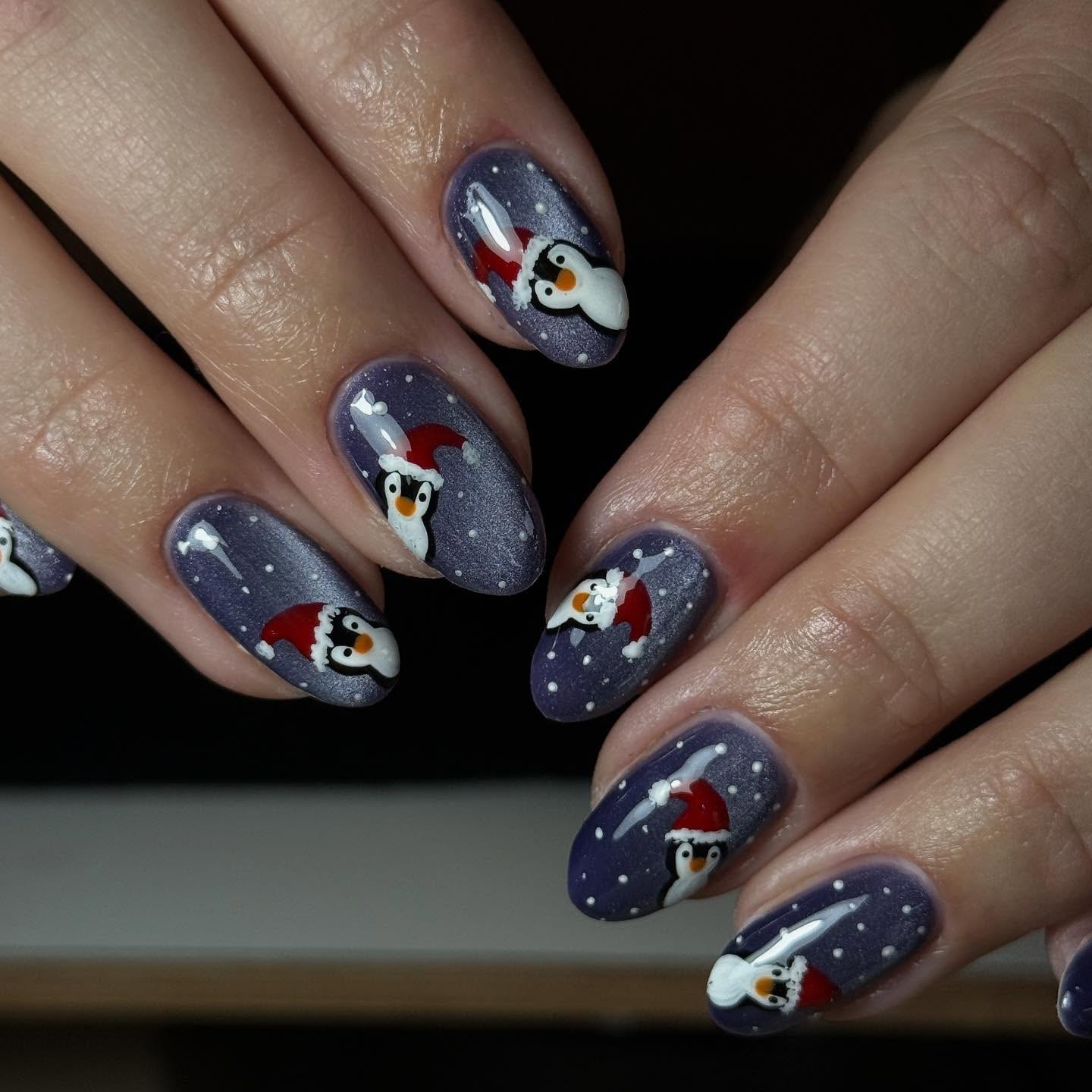 Adorable Penguin Winter Wonderland Oval Nails