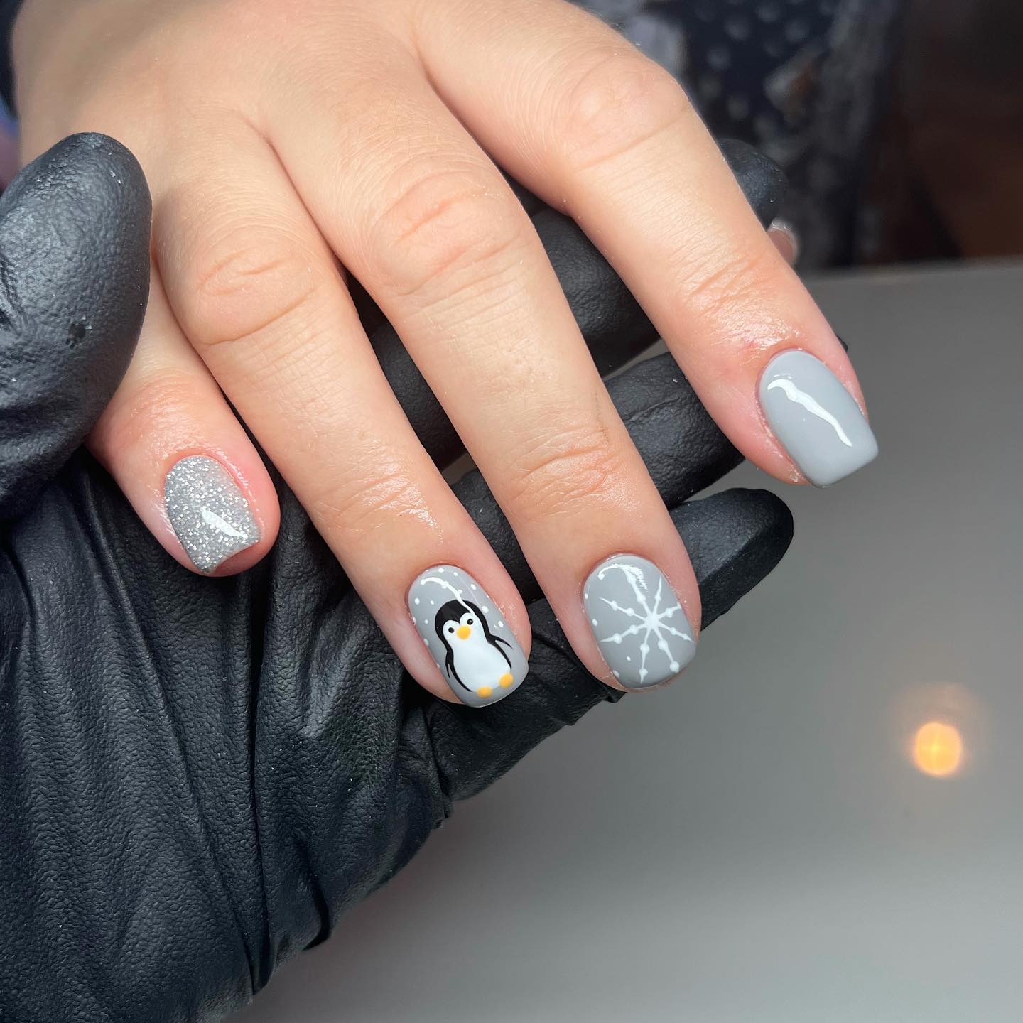 Adorable Penguin and Snowflake Winter Nails