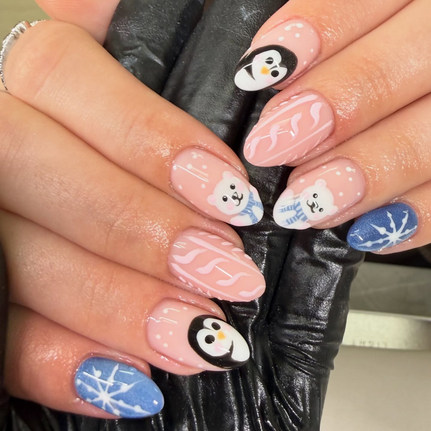 Cute Penguin Polar Bear Winter Sweater Nails