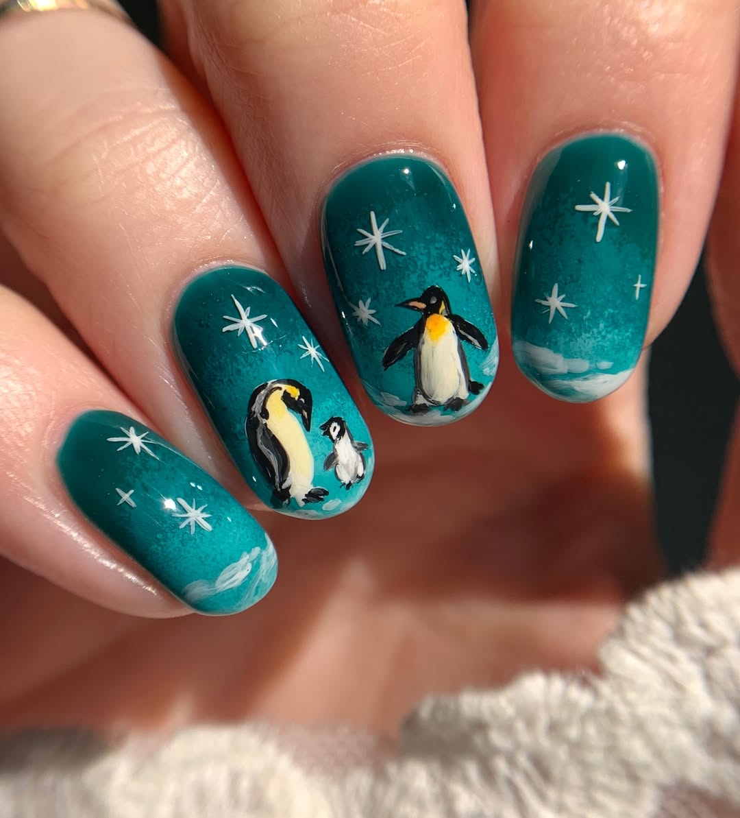 Adorable Penguin Winter Wonderland Nail Art