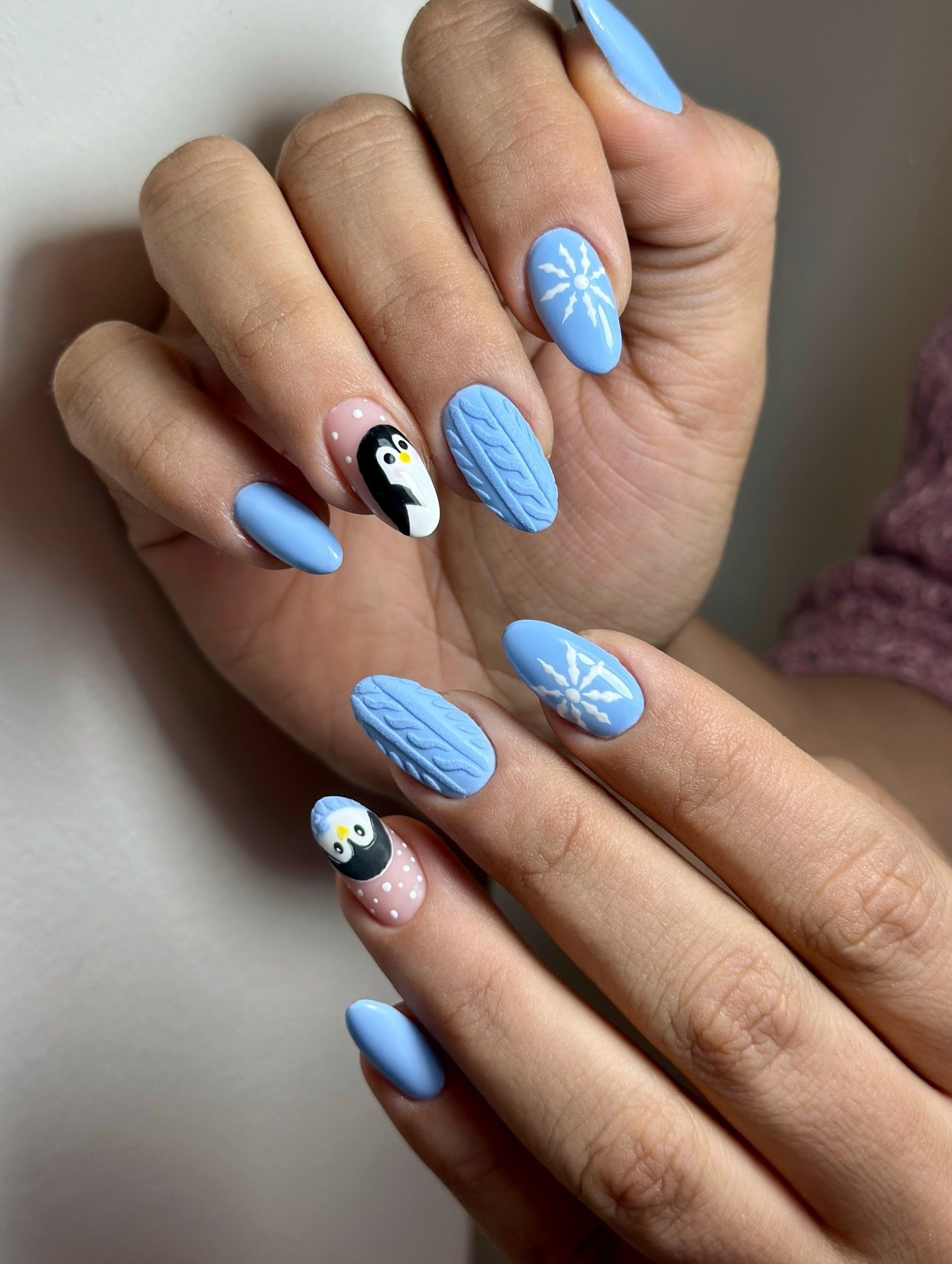 Cute Penguin Winter Wonderland Almond Nails