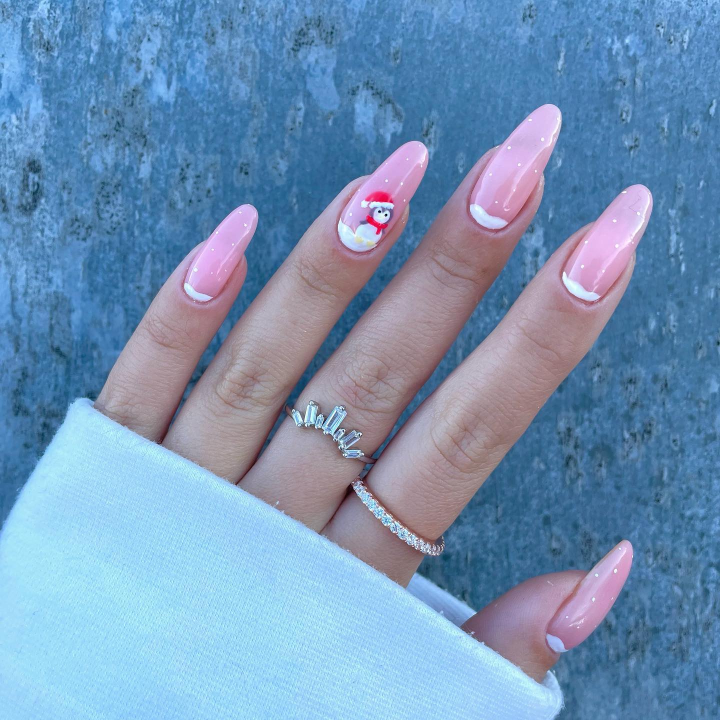 Pink Penguin French Tip Winter Nails