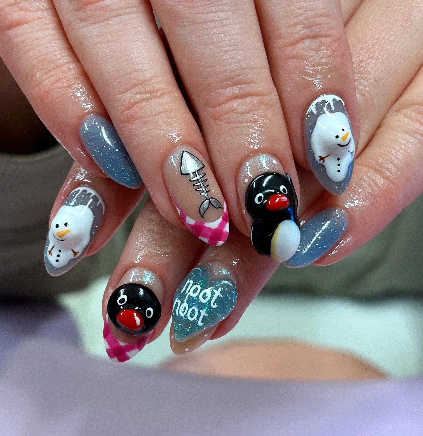 Playful Penguin & Snowman 3D Winter Nails