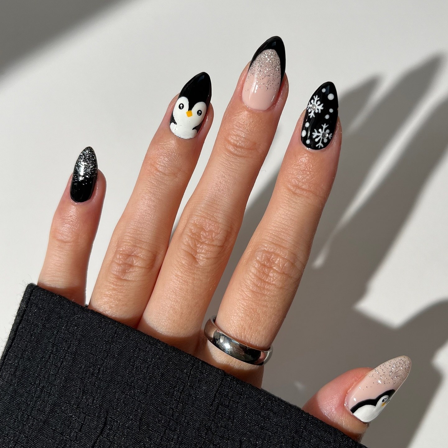 Cute Penguin Winter French Tip Nails