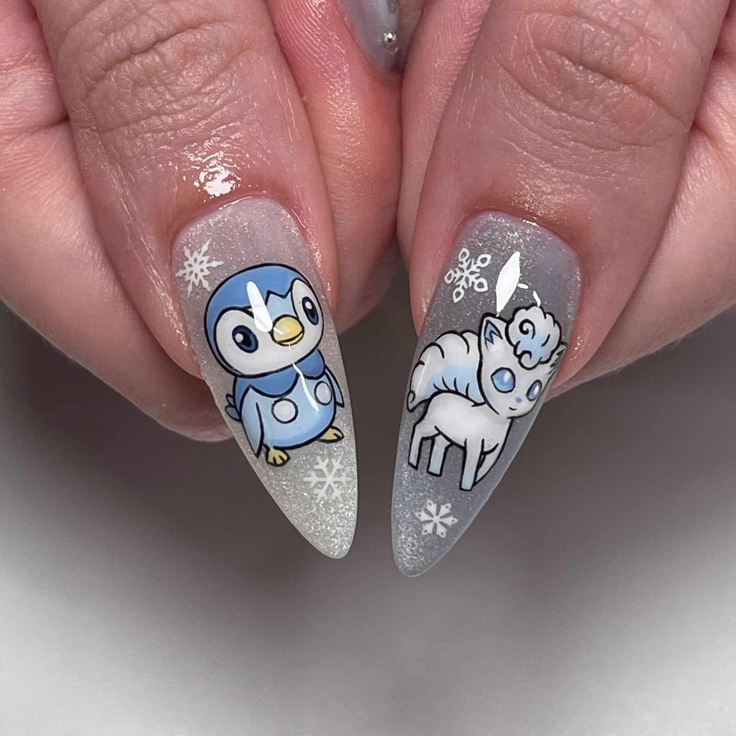 Cute Penguin and Vulpix Winter Pokemon Nails