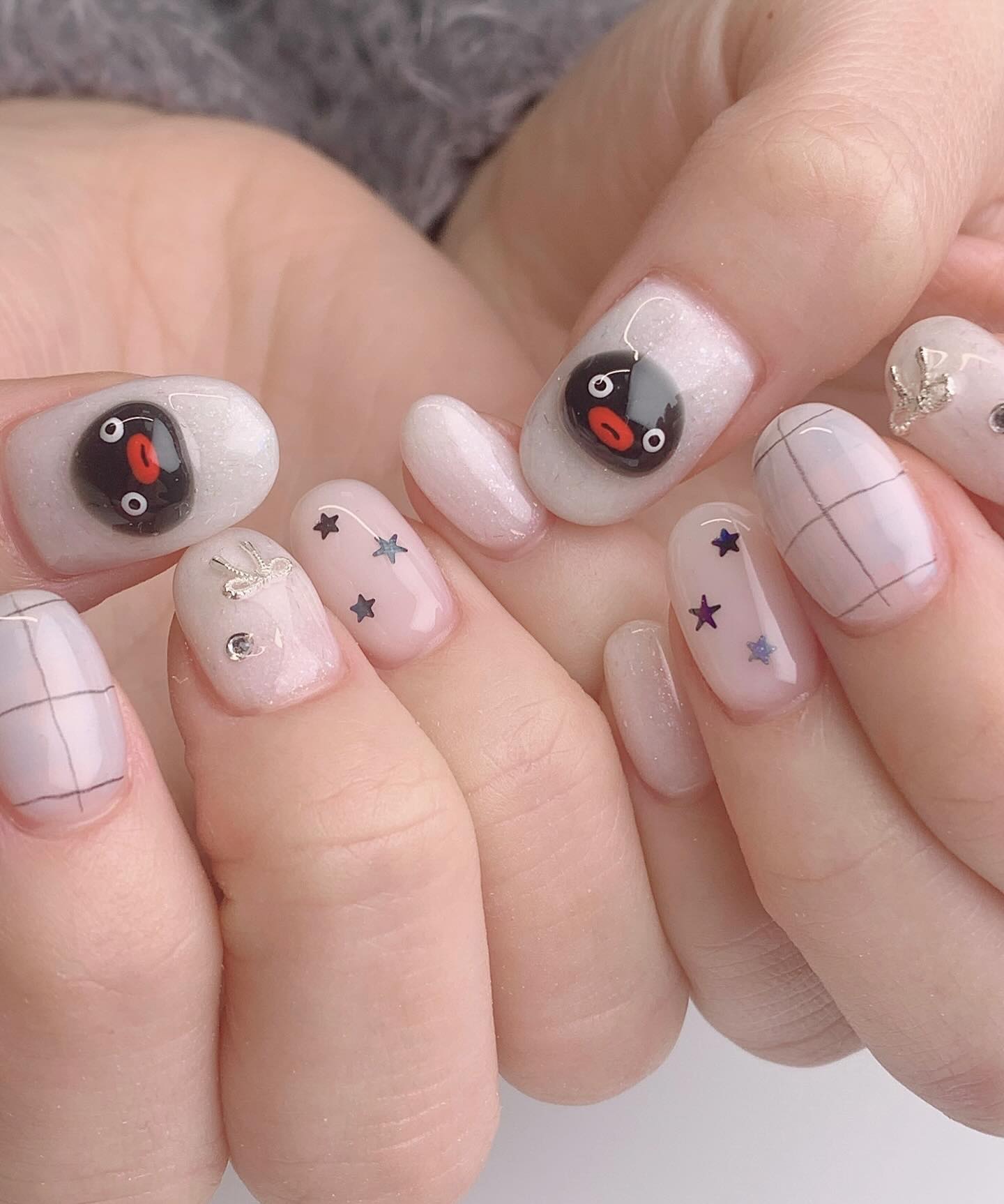 Whimsical Penguin Winter Sparkle Nails