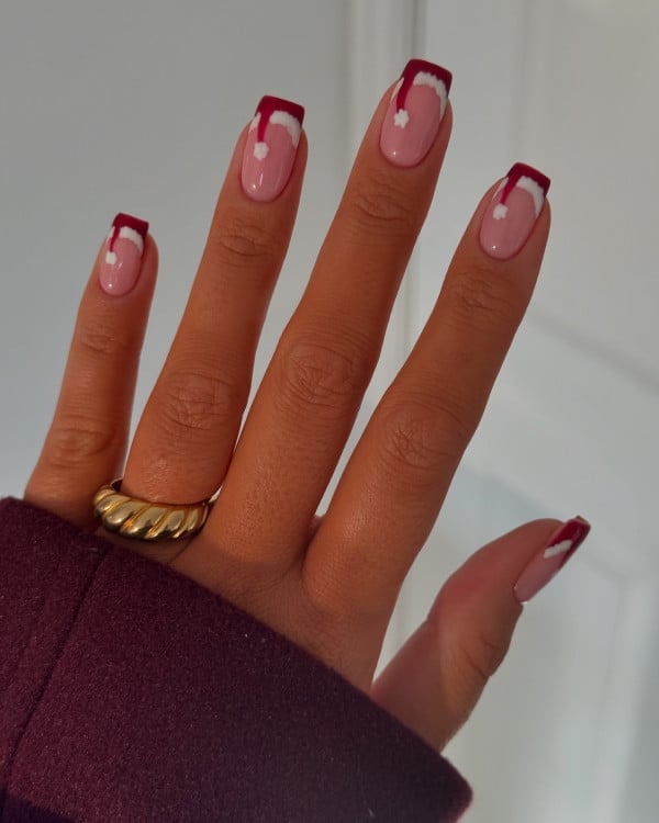 Sheer Pink Medium Square Santa Hat Nails — Christmas Nail Designs