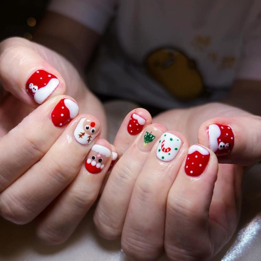 Short Square Playful Christmas Illustrations — Christmas Nail Designs