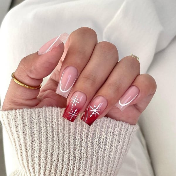 Nude Medium Almond Christmas Ornament Nails, длинный квадрат — Christmas Nail Designs