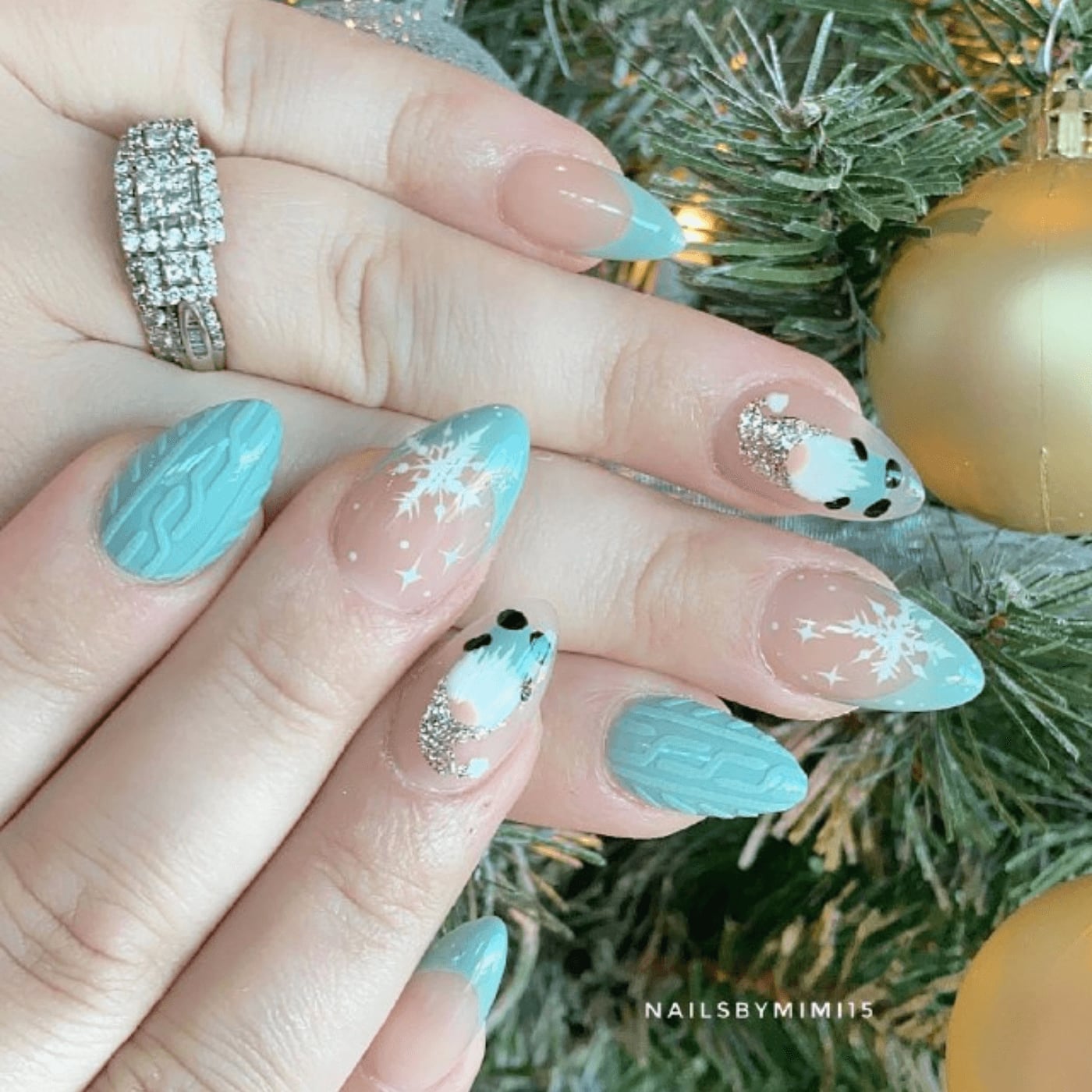 Medium Stiletto Light Blue Cable Knit Animal Snowflake Nails Medium Stiletto Light Blue Cable Knit Animal Snowflake Nails — Winter Wonderland Nails