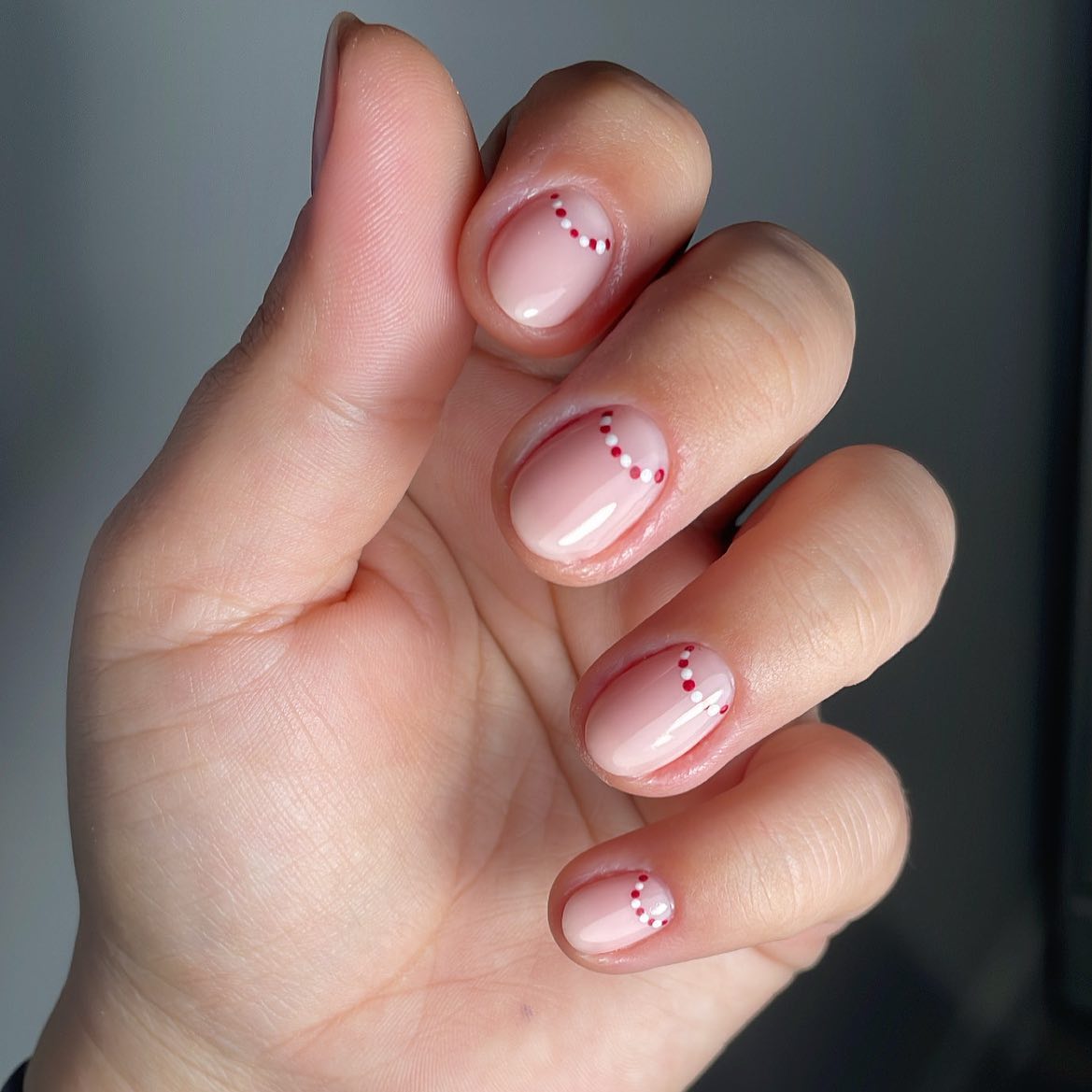 Pink Candy Cane Swirl Dot Accent Nails