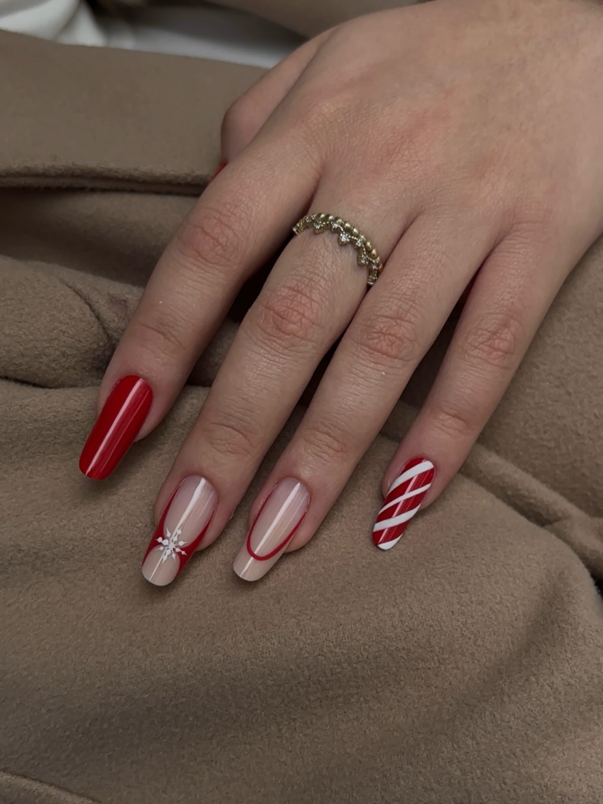 Red & White Candy Cane French Tip Nails