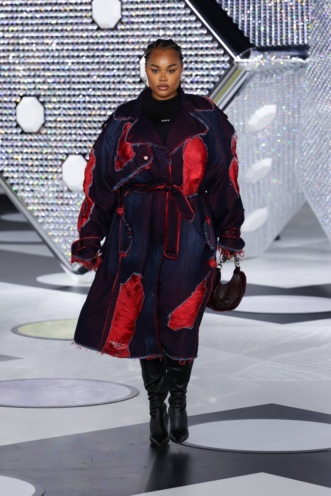 Deconstructed Trench Coat With Red Fabric Details — Plus Size Winter Outfits