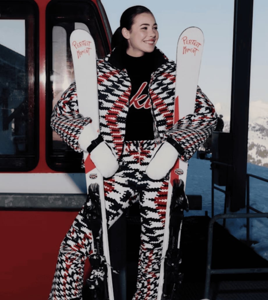 Matching Red Black and White Patterned Knit Ski Set — Ski Outfits for Women