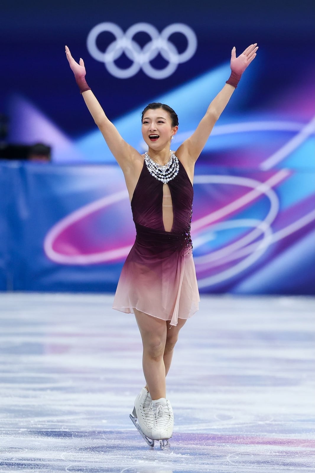 Burgundy and pink ombre leotard dress — Ice Skating Outfit
