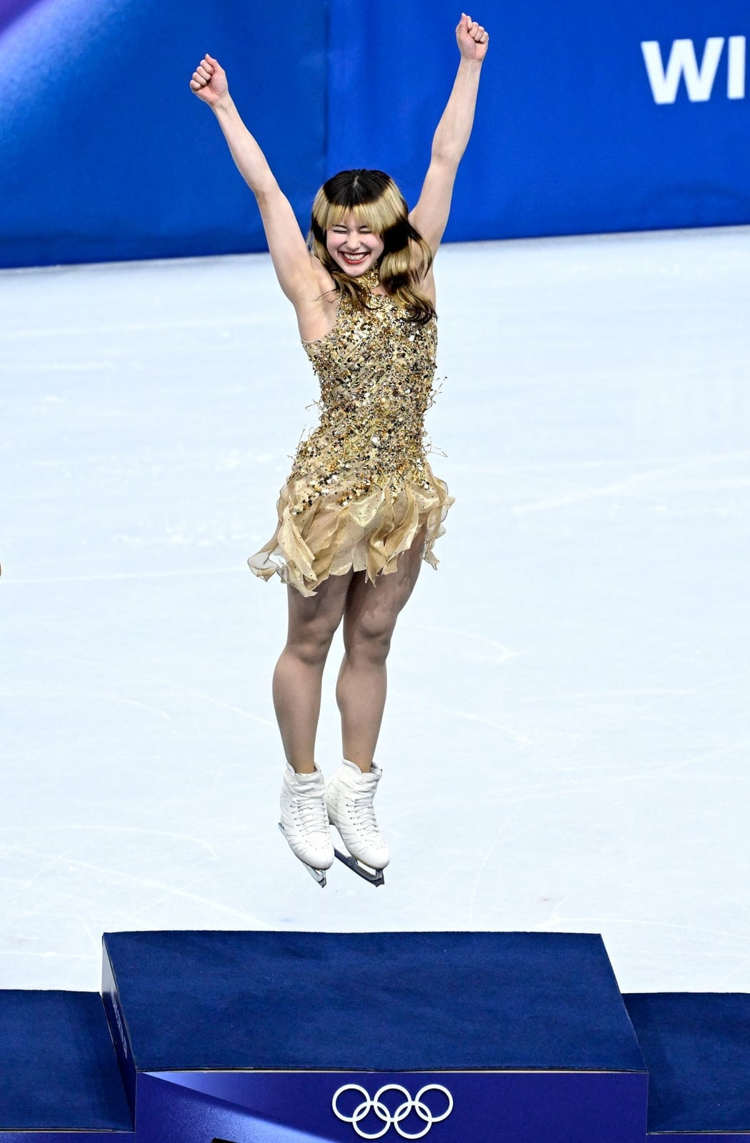 Gold sequined and fringed leotard dress — Ice Skating Outfit