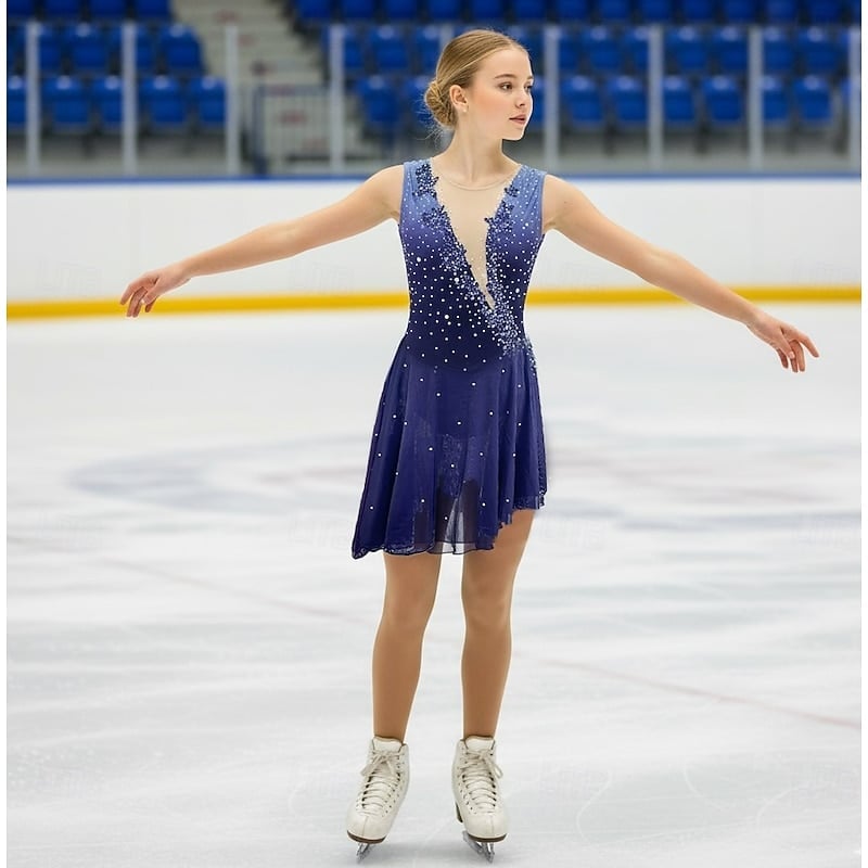 Blue sleeveless dress with rhinestone embellishments — Ice Skating Outfit