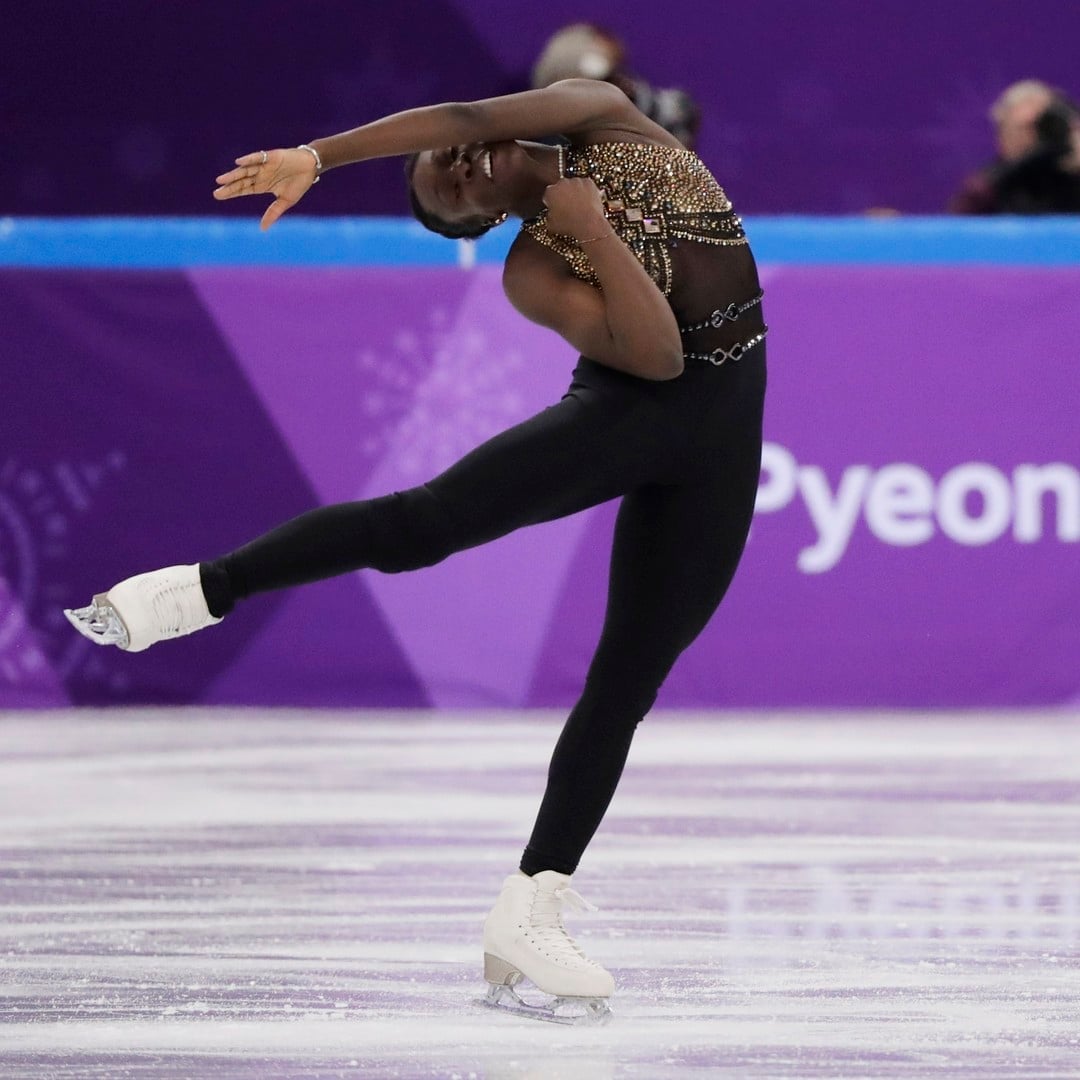 Black and gold sequined top with mesh panels, Office-Safe Version — Ice Skating Outfit