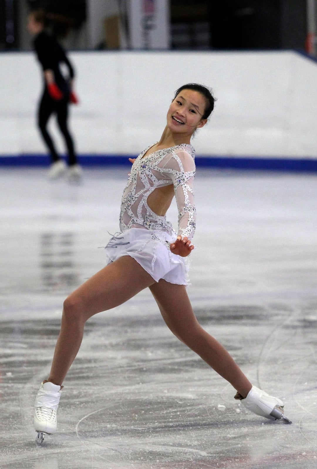 White sequined long-sleeve top and skirt, Office-Safe Version — Ice Skating Outfit