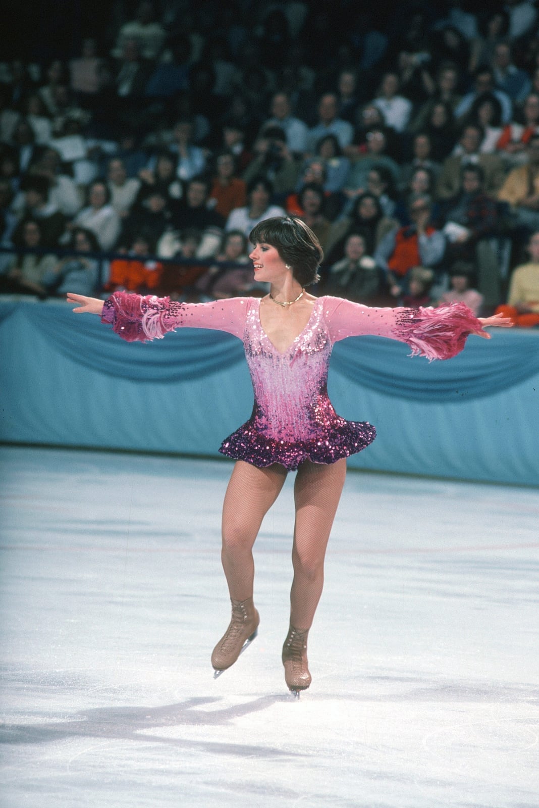Pink and purple sequined leotard with feathered, Office-Safe Version — Ice Skating Outfit