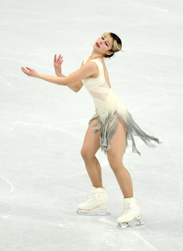Ivory and gray dress with asymmetrical hemline — Ice Skating Outfit