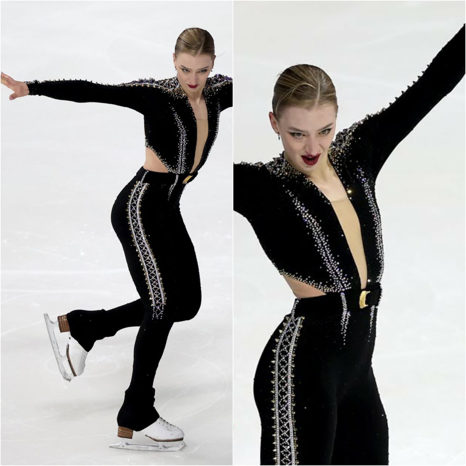 Black embellished cropped top and leggings — Ice Skating Outfit