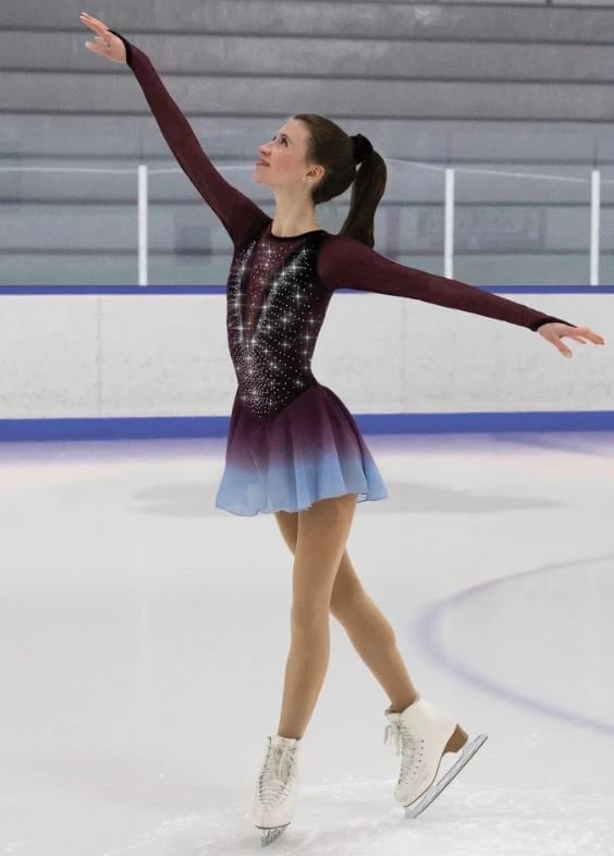 Burgundy and blue ombre dress with glitter bodice — Ice Skating Outfit