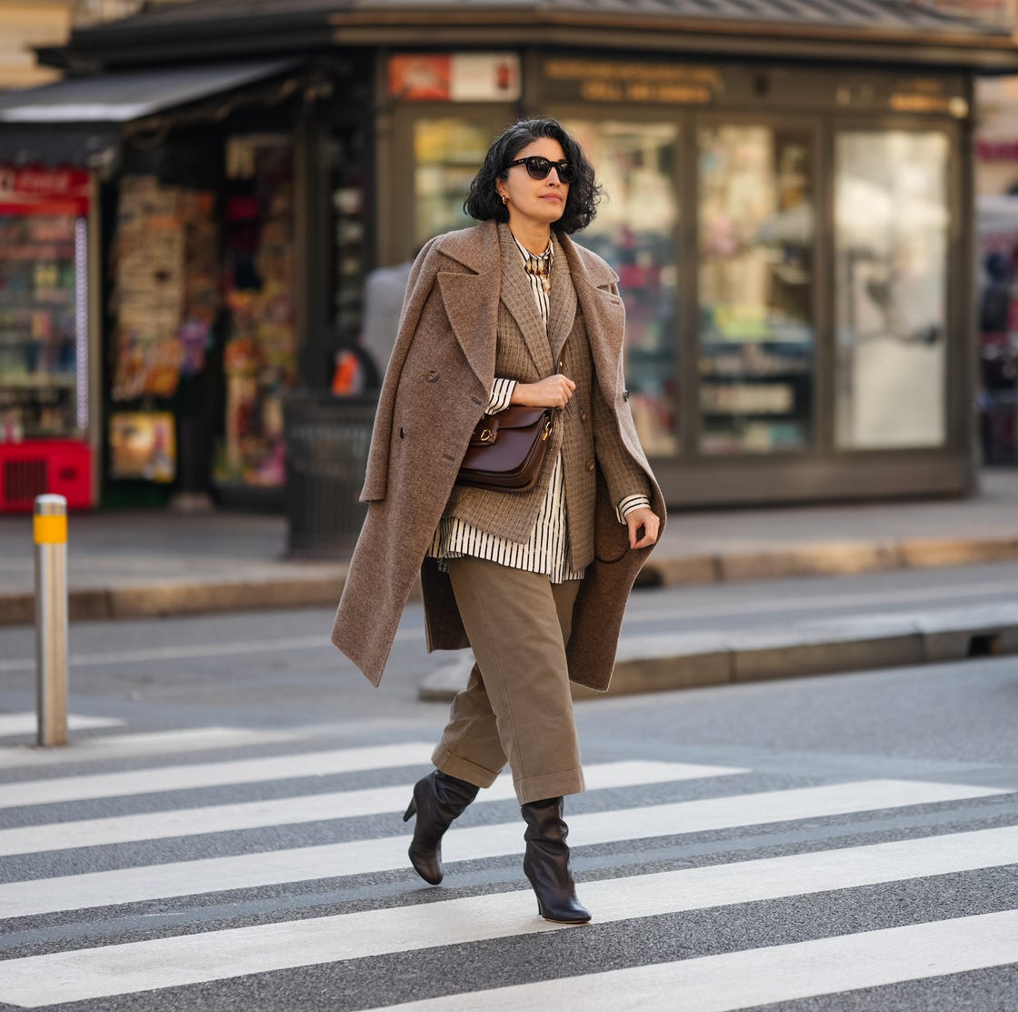 Wool coat draped over blazer and wide-leg trousers Wool coat draped over blazer and wide-leg trousers — Cozy Winter Outfits